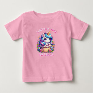 Cute Unicorn & Cupcake Personalized Birthday Girl Baby T-Shirt