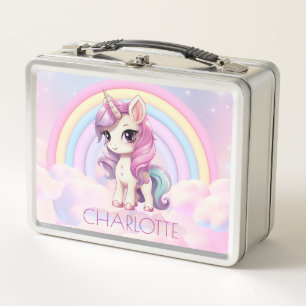 Cute Unicorn Custom Back to School Metal Lunch Box