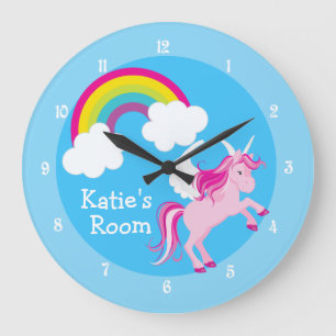 Cute Unicorn Custom Blue Large Clock
