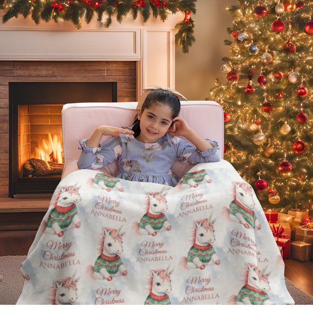 Cute Unicorn Custom Christmas Fleece Blanket (Creator Uploaded)