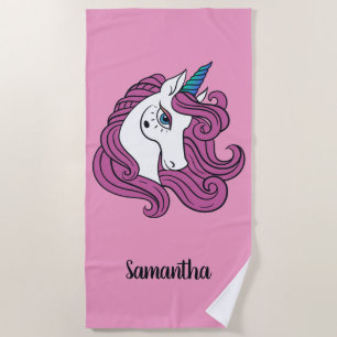 Cute Unicorn custom monogram & colour beach towel