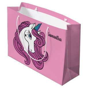 Cute Unicorn custom name & colour gift bag