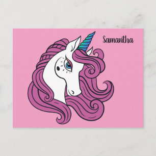 Cute Unicorn custom name & colour postcard