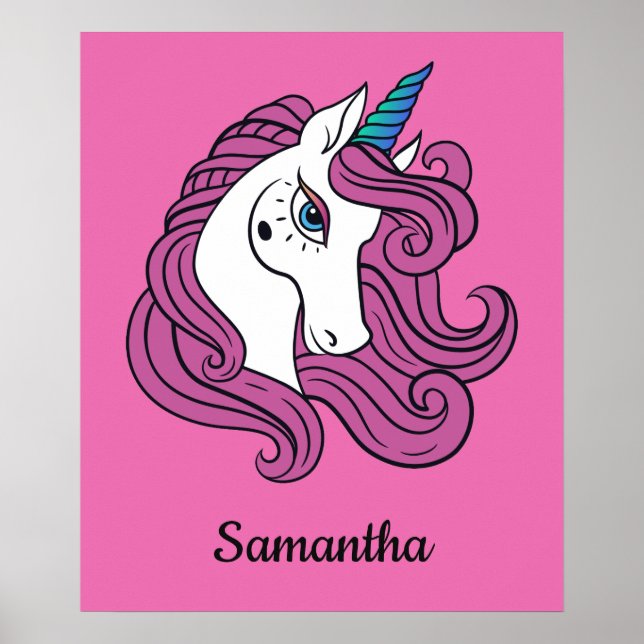 Cute Unicorn custom name & colour poster (Front)