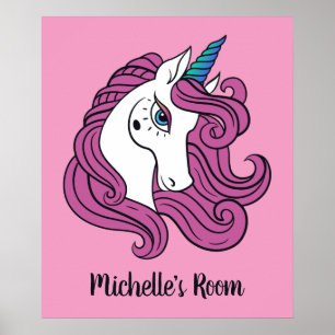 Cute Unicorn custom name & colour poster