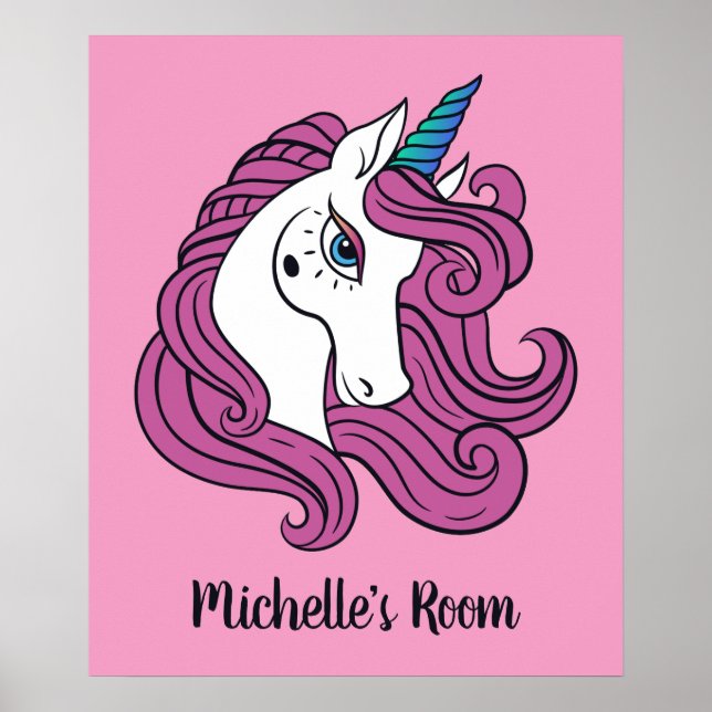 Cute Unicorn custom name & colour poster (Front)