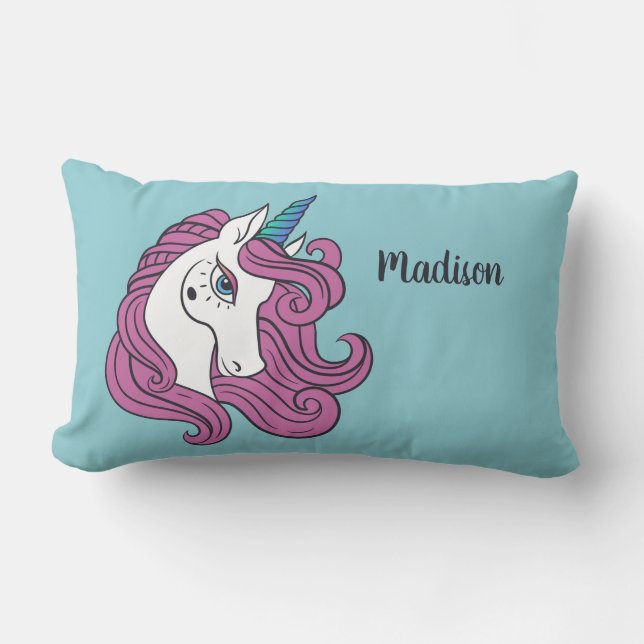 Cute Unicorn custom name & colour throw pillows (Front)