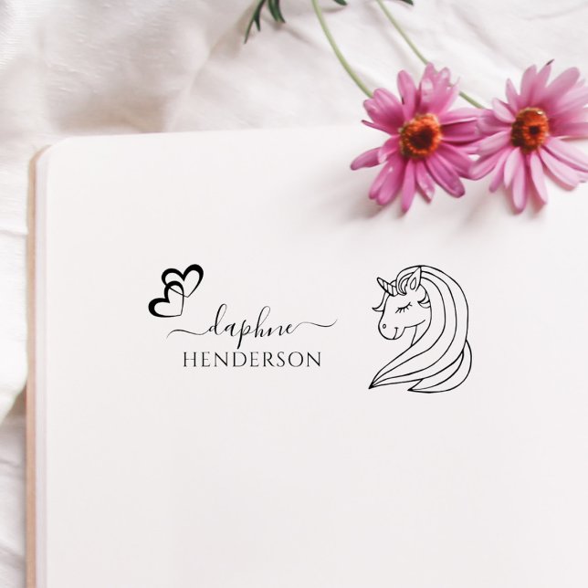 Cute Unicorn Custom Name Elegant Script Signature Self-inking Stamp (Creator Uploaded)