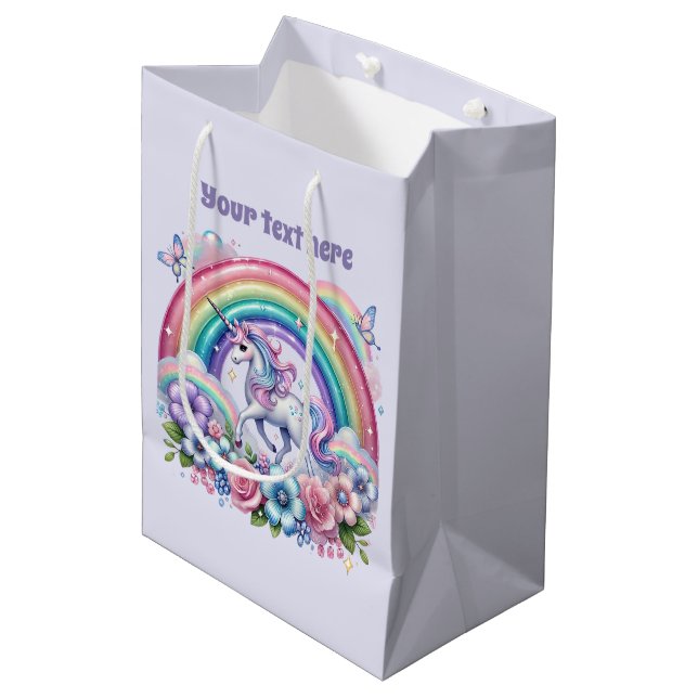 Cute unicorn customizable party  medium gift bag (Front Angled)