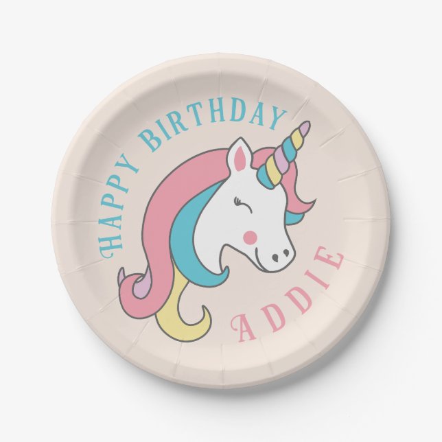 Cute Unicorn customized birthday design Paper Plate (Front)