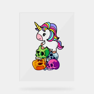 Cute Unicorn & Dead Skulls. Funny Goth Emo Hallowe Acrylic Sign