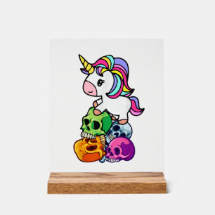 Cute Unicorn & Dead Skulls. Funny Goth Emo Hallowe Acrylic Sign