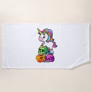 Cute Unicorn & Dead Skulls. Funny Goth Emo Hallowe Beach Towel