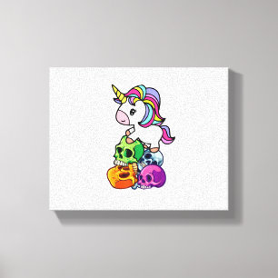 Cute Unicorn & Dead Skulls. Funny Goth Emo Hallowe Canvas Print