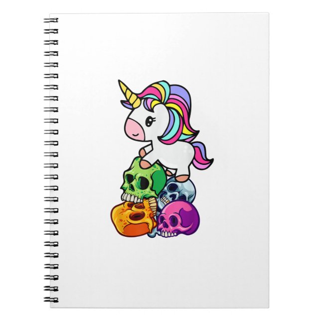 Cute Unicorn & Dead Skulls. Funny Goth Emo Hallowe Notebook (Front)