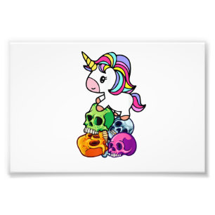 Cute Unicorn & Dead Skulls. Funny Goth Emo Hallowe Photo Print