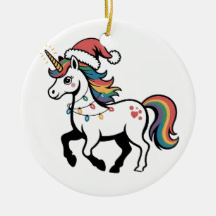 Cute Unicorn Deer Reindeer Christmas Lights Funny  Ceramic Ornament