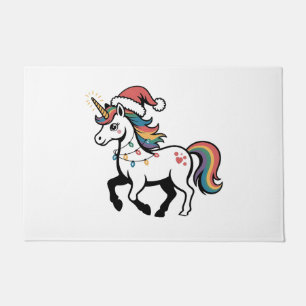 Cute Unicorn Deer Reindeer Christmas Lights Funny  Doormat