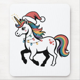 Cute Unicorn Deer Reindeer Christmas Lights Funny  Mouse Pad