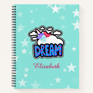 Cute Unicorn Dream Blue Personalize You Name Notebook
