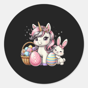 Cute Unicorn Easter Bunny Colourful Eggs Girls Kid Classic Round Sticker