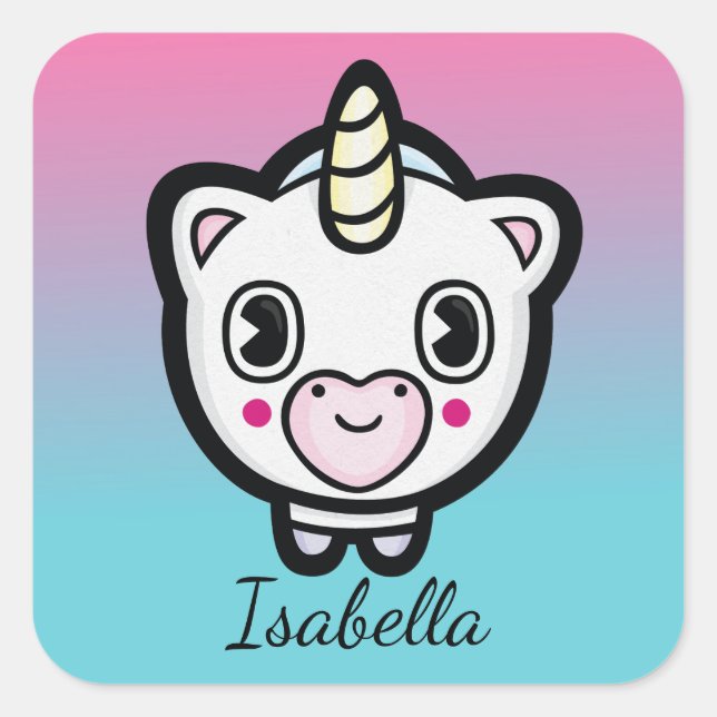 Cute Unicorn Emoji Ombre Name Stickers (Front)