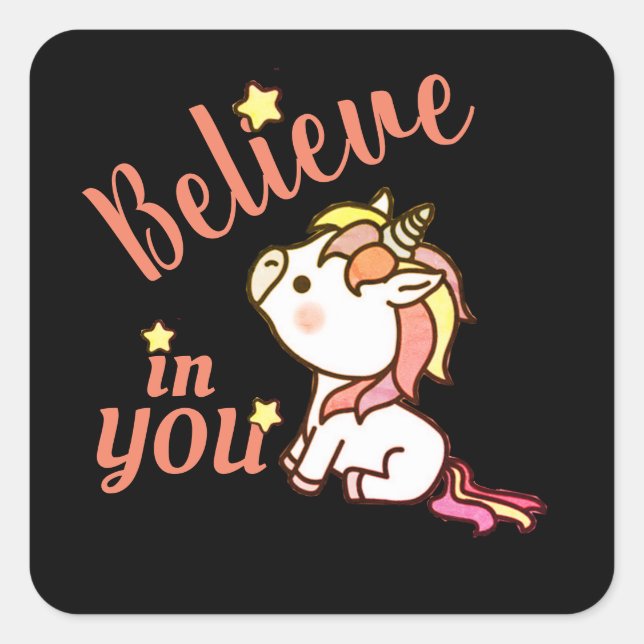 Cute Unicorn Encouragement Square Sticker (Front)