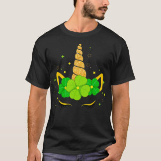 Cute Unicorn Face Irish Shamrock St Patricks Day K T-Shirt