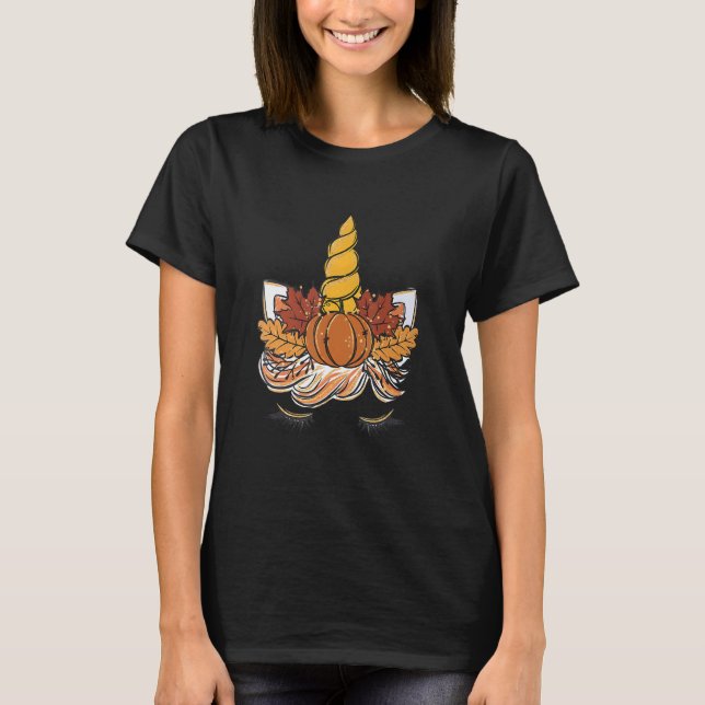Cute Unicorn Face Pumpkin Halloween Thanksgiving G T-Shirt (Front)