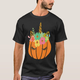 Cute Unicorn Face Pumpkin Halloween Thanksgiving T-Shirt