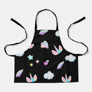 Cute Unicorn face rainbow gradient birthday party  Apron