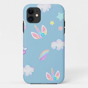 Cute Unicorn face rainbow gradient birthday party  iPhone 11 Case