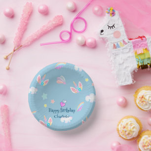 Cute Unicorn face rainbow gradient birthday party Paper Plate