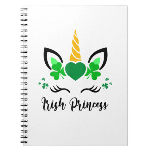 Cute Unicorn Face Shamrock Irish Princess St Patri Notebook