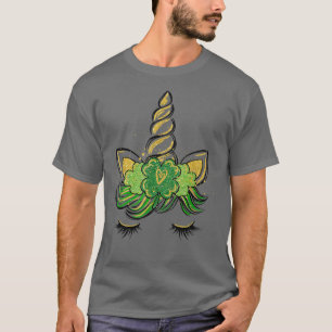 Cute Unicorn Face St Patrick's Day Irish Shamrock T-Shirt