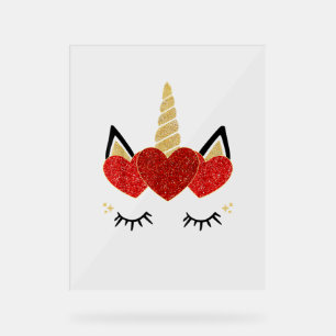 Cute Unicorn Face Valentine's Day Heart for Women  Acrylic Sign