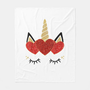 Cute Unicorn Face Valentine's Day Heart for Women Fleece Blanket