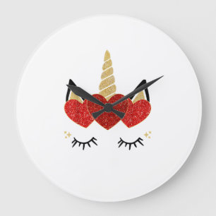 Cute Unicorn Face Valentine's Day Heart for Women Large Clock