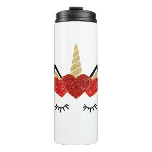 Cute Unicorn Face Valentine's Day Heart for Women Thermal Tumbler