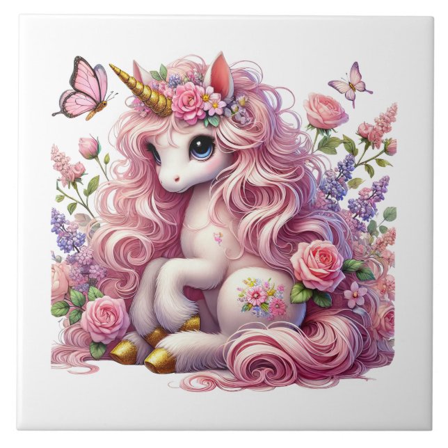 Cute unicorn fantasy girls room crafting  tile (Front)