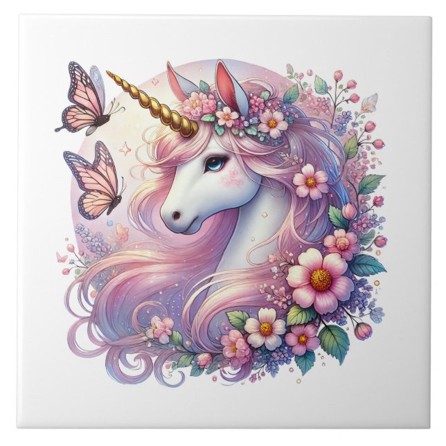 Cute unicorn fantasy girls room crafting  tile (Front)