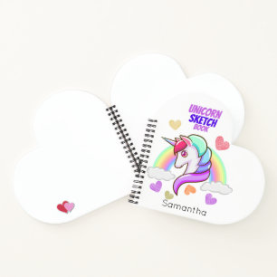 Cute Unicorn  First Name Rainbow Hearts Sketch Notebook