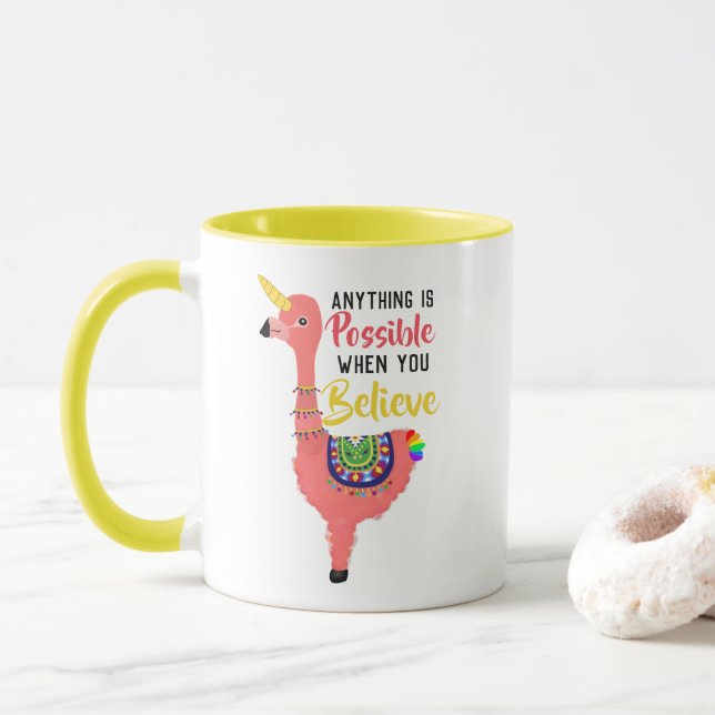 Cute Unicorn Flamingo Llama Inspirational Quote Mug (With Donut)