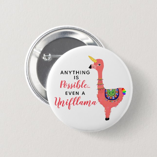Cute Unicorn Flamingo Llama Inspiring Unifllama 2 Inch Round Button (Front & Back)