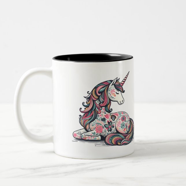 Cute Unicorn Floral Stars Café Mug (Gauche)