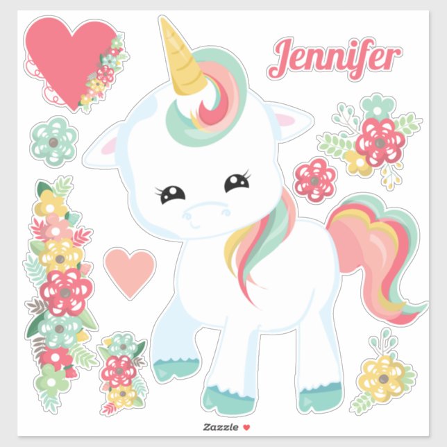 Cute Unicorn Flowers Hearts Girly (Sheet)