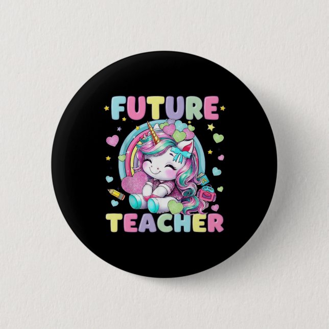 Cute Unicorn Future Teacher Clroom Design 2 Inch Round Button (Front)