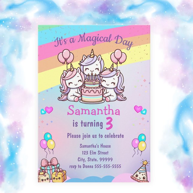 Cute Unicorn Girl Birthday Invitation (Creator Uploaded)