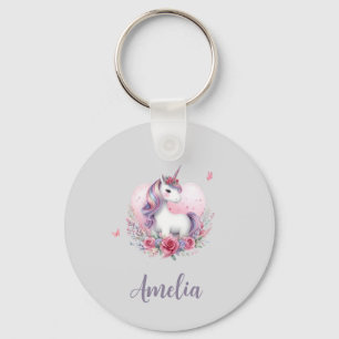 Cute Unicorn Girlie Watercolor Pink Keychain