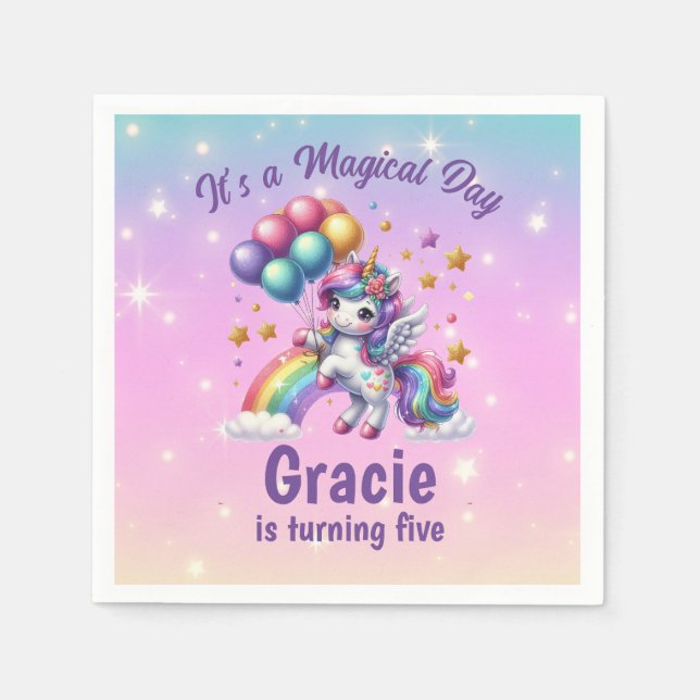 Cute Unicorn Girls Birthday  Napkin (Front)